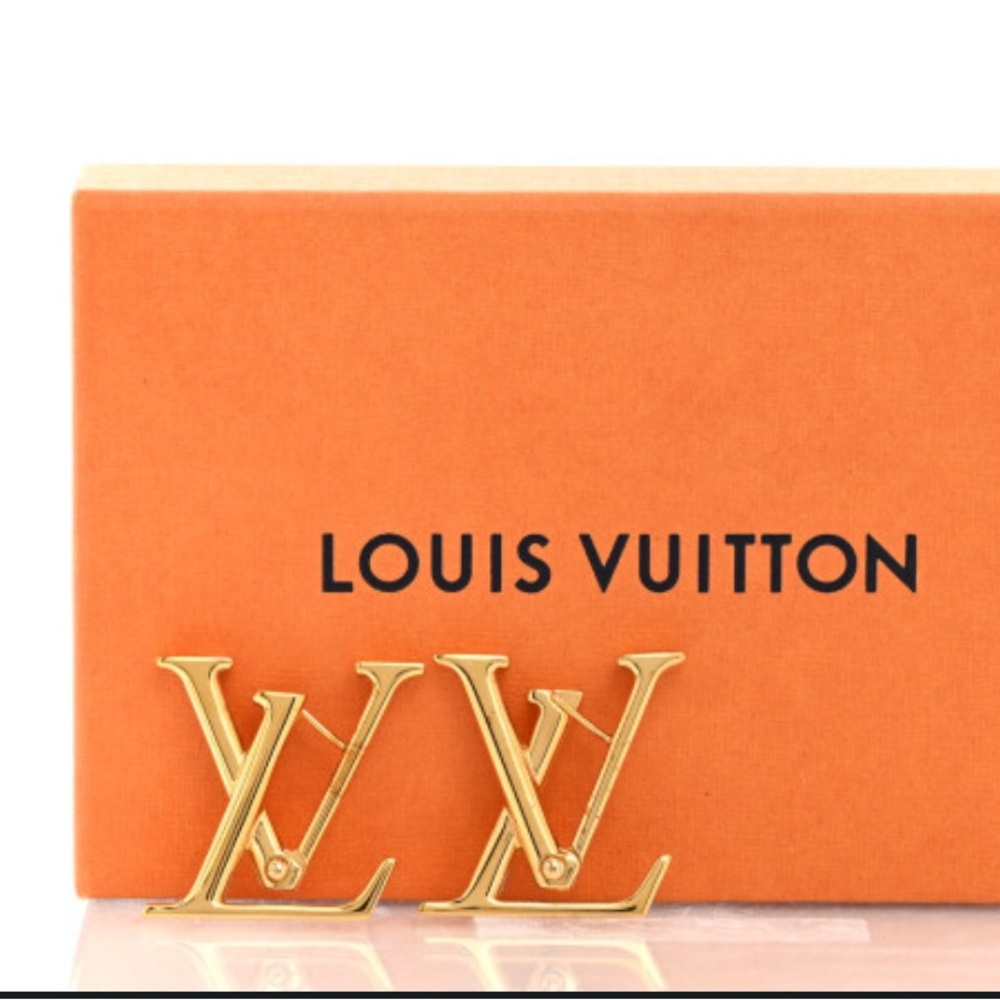 Louis Vuitton Macro LV Gold Logo Earrings w/ Dust Bag - Picture 7 of 7